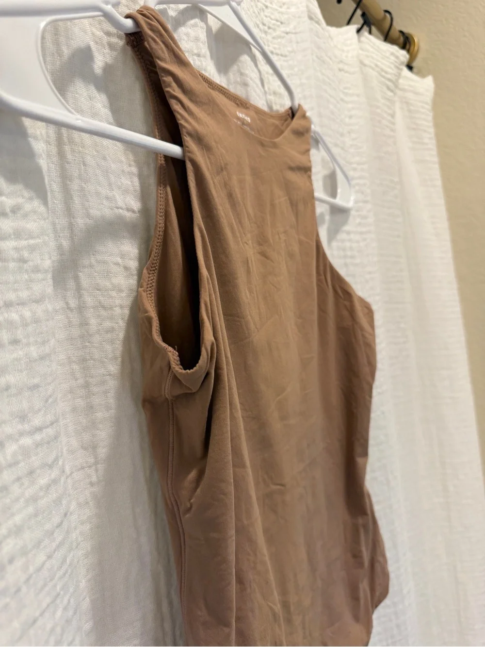 SKIMS Fits Everybody High Neck Thong Bodysuit Tan Sienna Brown